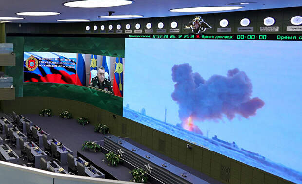 Видеотрансляция пуска ракеты комплекса "Авангард" с гиперзвуковым планирующим крылатым боевым блоком в Национальном центре управления обороной РФ Видеотрансляция пуска ракеты комплекса "Авангард" с гиперзвуковым планирующим крылатым боевым блоком в Национальном центре управления обороной РФ