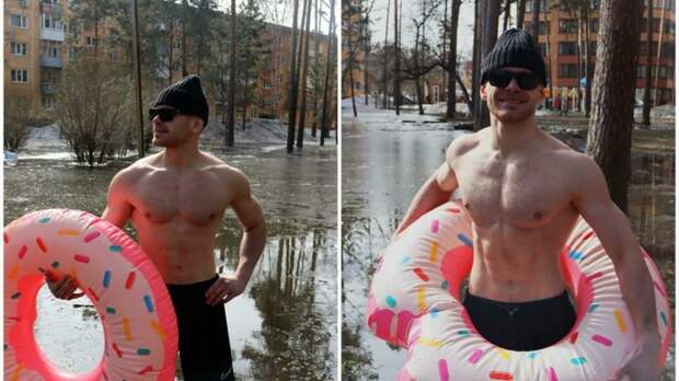 "Чем вам не Бали?" Житель Новосибирска искупался в гигантской луже посреди города