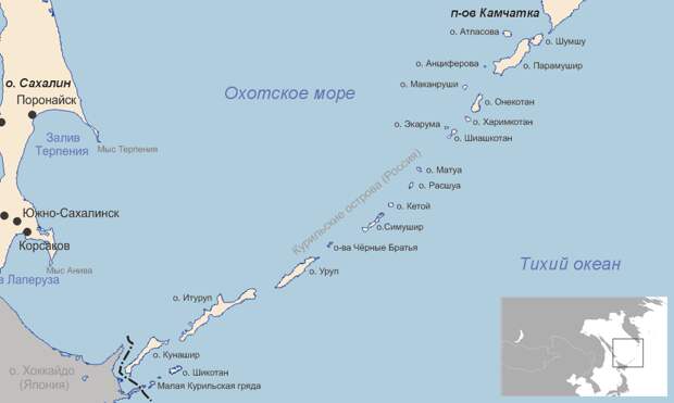 Курильские острова (на карте). Источник изображения:  