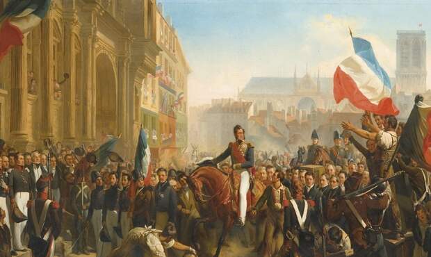 Прибытие Луи-Филиппа в отель де Вилль 31 июля 1830 (Louis-Philippe's arrival at the Place de l'Hotel de Ville on July 31st 1830). (фрагмент). Автор: Leon Bazile Perrault.