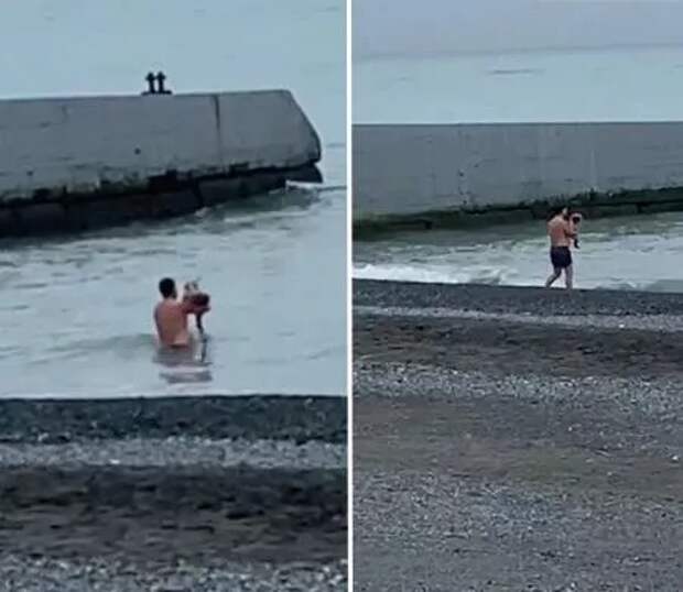 В Сочи отец искупал малолетних детей в холодном море