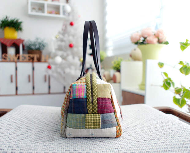 Patchwork Boston Bag. Photo Sewing Tutorial. Step by step DIY. 