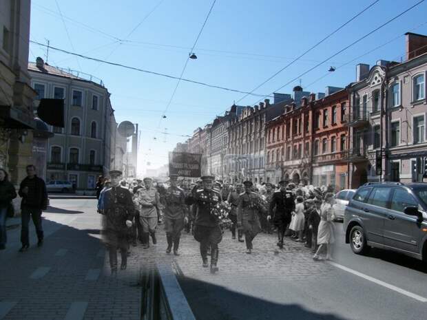 Ленинград 1945-2009 Московский проспект. Встреча победителей блокада, ленинград, победа