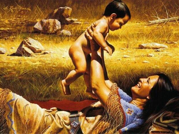 Детей воспринимали как дар и только они, по мнению индейцев, могли умилостивить богов. Худ. Alfredo Rodriguez