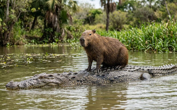 Капибара оказалась единственным животным в Амазонии, которого не трогают крокодилы