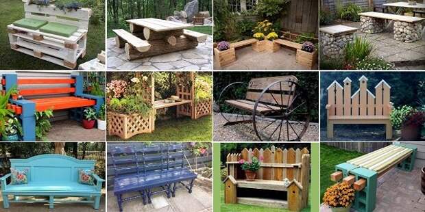 Садовые скамейки из подручных материалов — 22 отличные модели!
