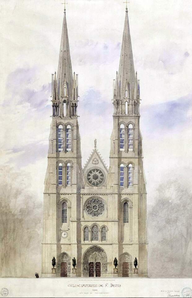 Церковь аббатства Сен-Дени, рисунок Эжена-Эммануила Виолле-ле-Дюка для проекта реставрации, 1860 г.