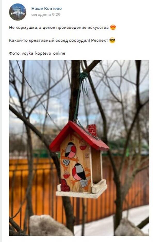 Фото дня: в Коптеве кормушка стала арт-объектом