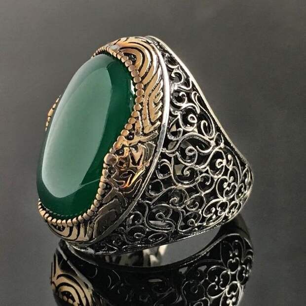 925 Sterling Silver Mens Ring Green Onyx Unique Handmade Turkish jewelry size 10 #Handmade #Solitaire #men'sjewelry