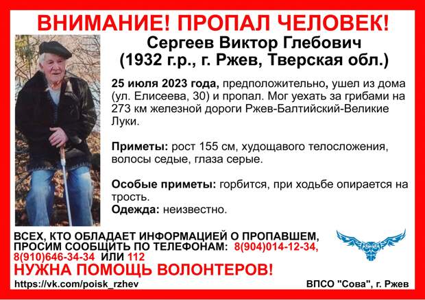 В Тверской области ищут 91-летнего пенсионера