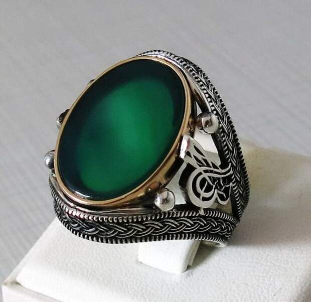 Handmade 925 Sterling Silver Natural Green Agate STONE Men's RING #C176