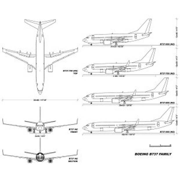 Boeing семейства 737 Next Generation, размерный чарт