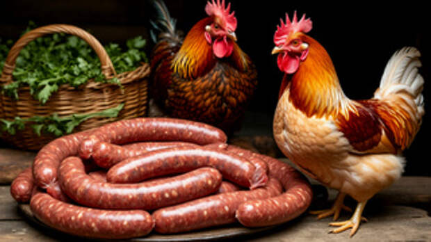 Колбаса и курица / Изображение сгенерировано с помощью нейросети
