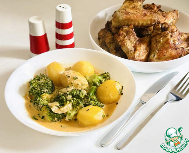 Картофель с брокколи в сливочном соусе