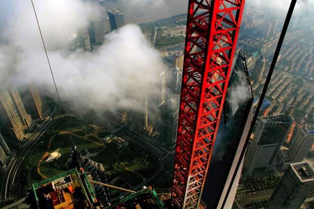 Crane operator wins photo competition prize for aerial photos taken from his crane, Shanghai, China - 26 Nov 2013