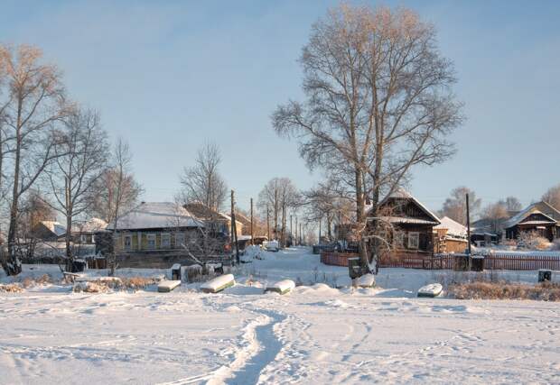 Морозным днем на деревенском берегу.