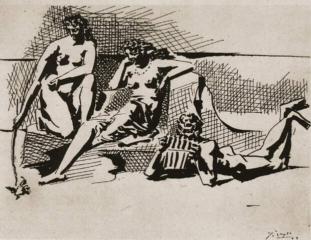 Пабло Пикассо. Две купальщицы и Пан. 1923 год