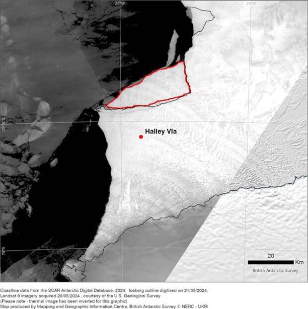 Шельфовый ледник Бранта в Антарктиде обнажил новый айсберг