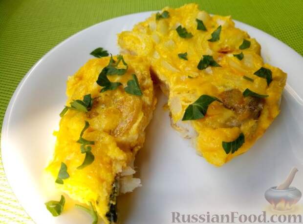Фото к рецепту: Спинка минтая, запеченная с яйцом