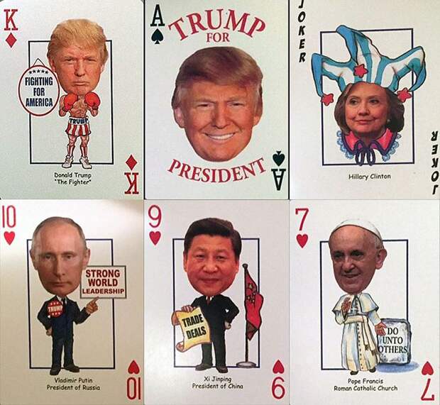 Предвыборная колода карт от пиарщиков Трампа. Побьет ли туз Дональда джокера Хиллари? Фото: Елена ЧИНКОВА