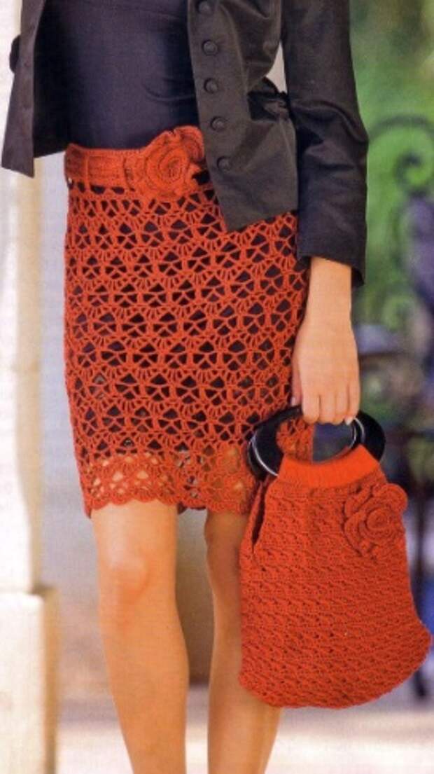 Вязание крючком - юбка, сумка, пуловер