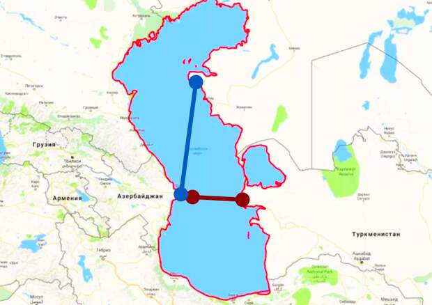 Темно-красный маршрут – проект Аполлова, проложенный в самом узком месте. Темно-синий – маршрут Селицкого-Беллавина, протяженностью свыше 400 км.