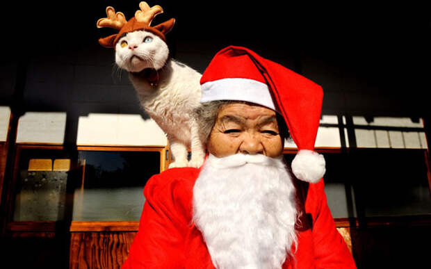 Мисао нарядилась в костюм Санта Клауса, а Фукумару в костюм оленя.  Фото: Miyoko Ihara.