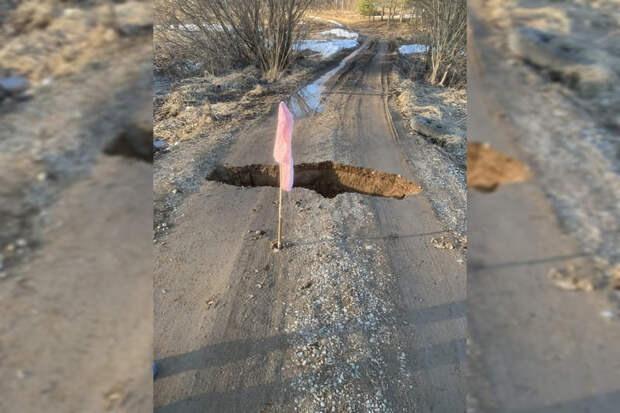 Смолянка провалилась в промоину на дороге