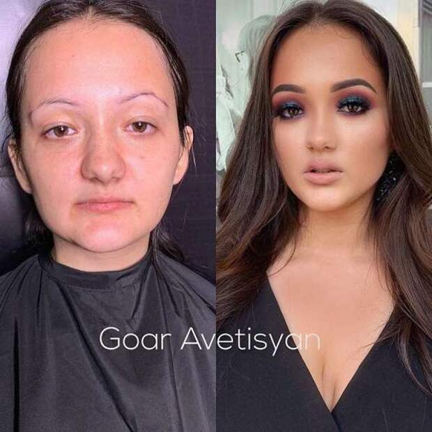 Женщины до и после нанесения макияжа