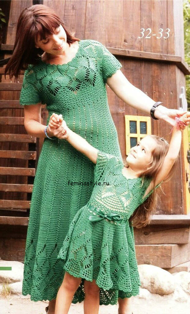 Зеленое платье крючком