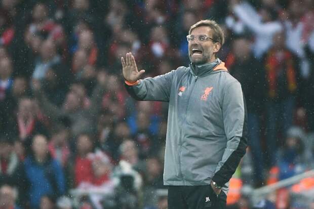 Liverpool's German manager Jurgen Klopp gestures during the UEFA Champions League first leg semi-final football match between Liverpool and Roma at Anfield stadium in Liverpool, north west England on April 24, 2018.