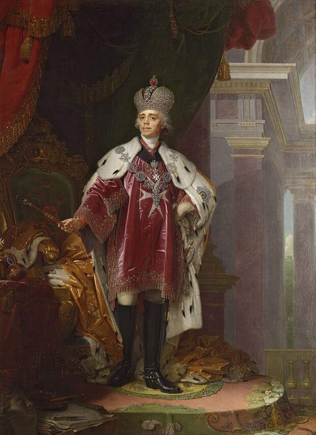Павел I в короне, далматике и знаках Мальтийского ордена. Худ. В. Л. Боровиковский, 1800 год.