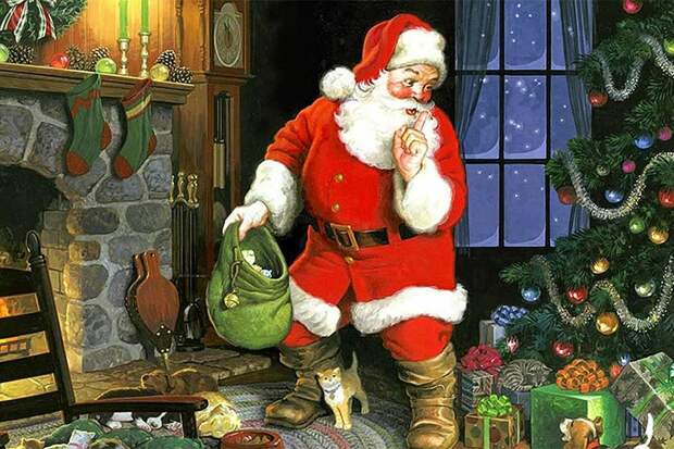 Открытка с изображением Санта-Клауса