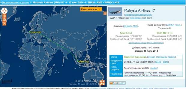 Маршрут сбитого Боинга был умышленно изменен: данные за 14, 15, 16 и 17 июля