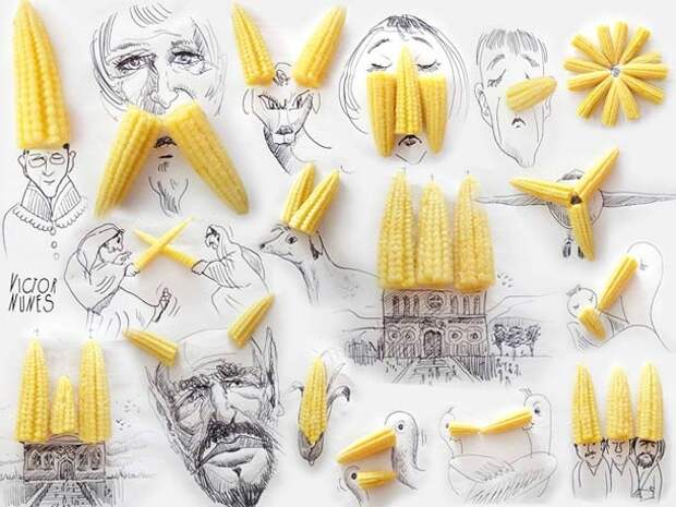 Создание лиц из еды и предметов от Виктора Нуньес , Victor Nunes