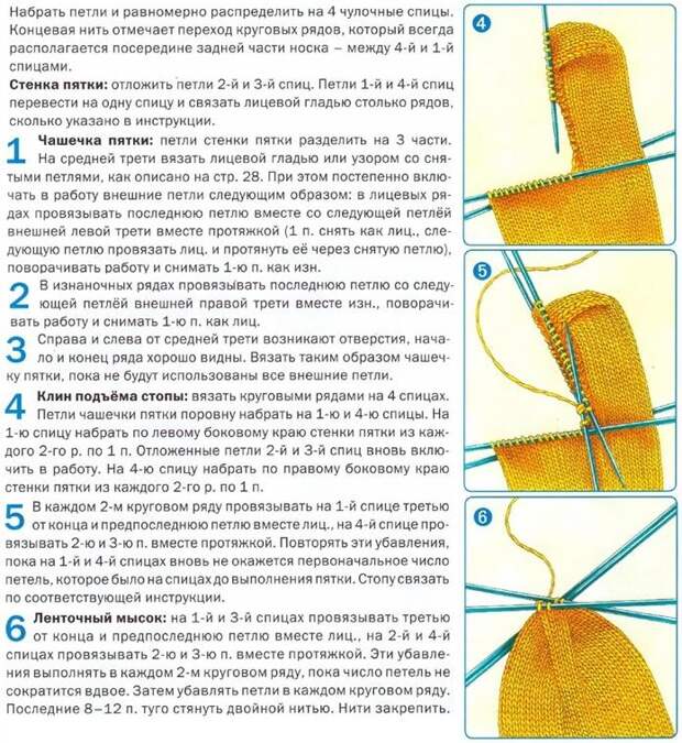 Вяжем носки спицами: как вязать пятку
