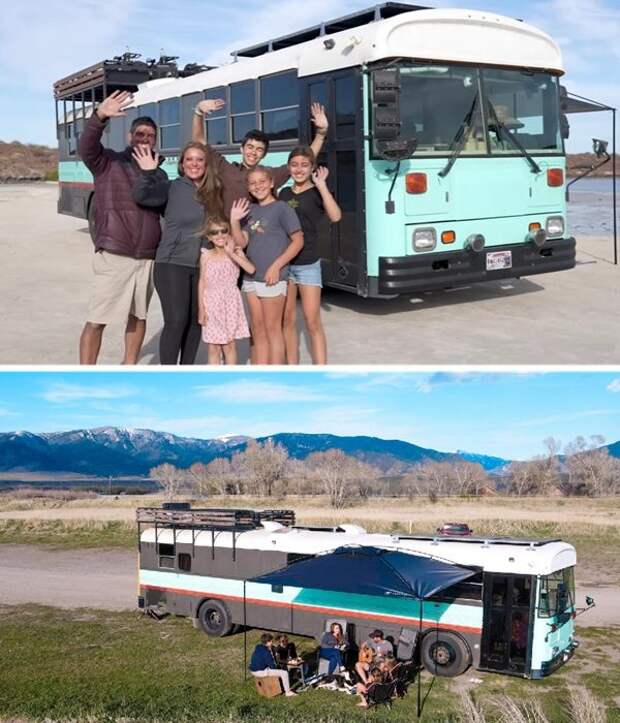 Как автобус, который стал домом для семьи из 6 человек, четырех кошек и собаки
