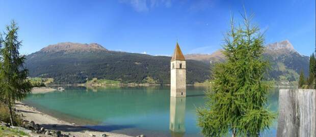 затопленная церковь на озере Решен