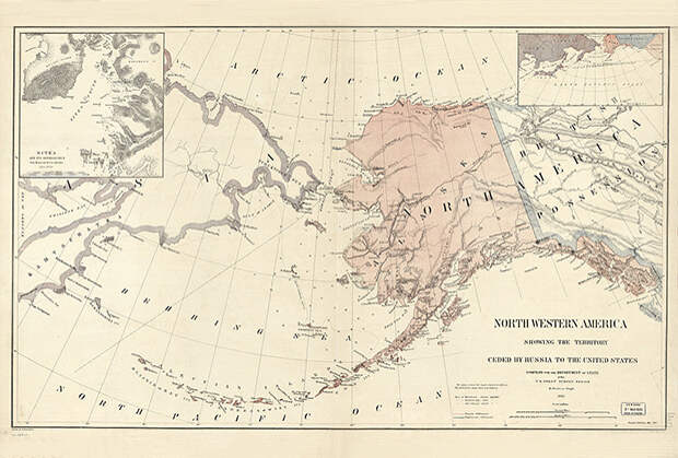 Карта территорий Северо-Западной Америки, переданных Российской империей Северо-Американским Соединенным Штатам в 1867 году