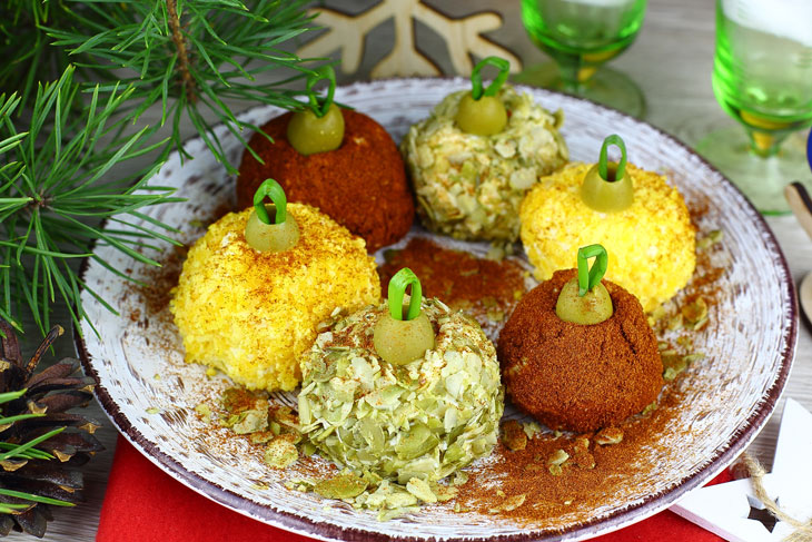 Сырная закуска «Елочные игрушки» — быстро, нарядно и вкусно