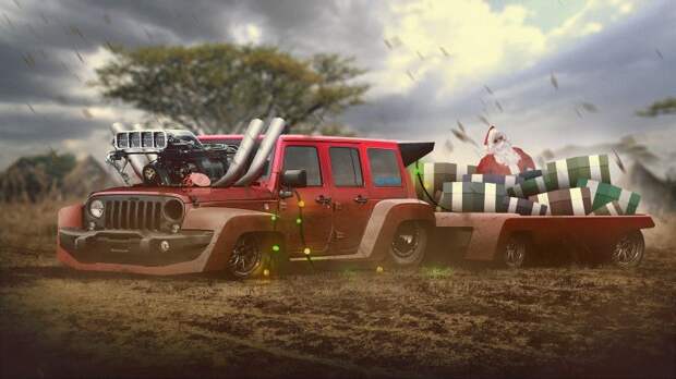 Африканский Jeep Wrangler V8 авто, санта, санта клаус