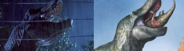 Рис. 4. Слева — кадр из фильма «Парк юрского периода» (1993), справа — рисунок Марка Уиттона