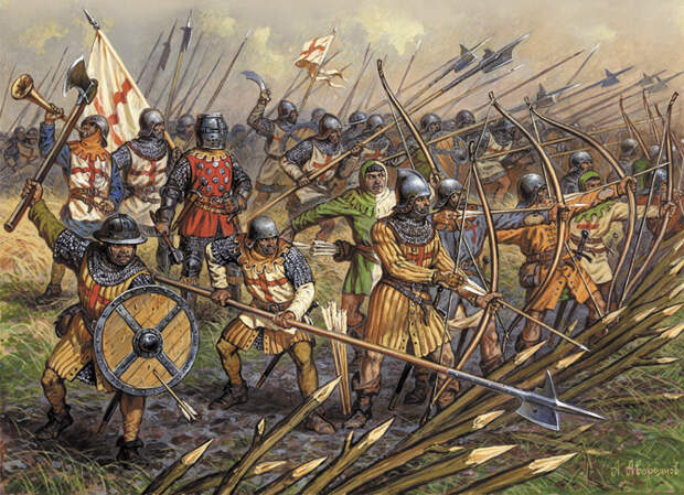 Английские лучники в битве при Креси. <br>