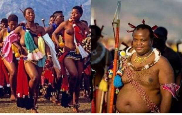 Девушки на параде девственниц и король Свазиленда Мсвати III.