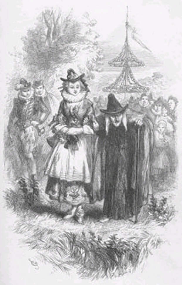 Две ведьмы Пендла, испытанные в Ланкастере в 1612 году, на иллюстрации из романа Уильяма Харрисона Эйнсворта 1849 года Ланкаширские ведьмы.