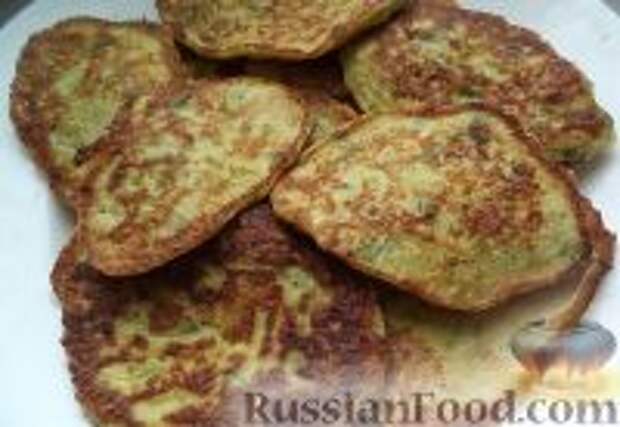 Фото к рецепту: Сладкие оладушки из кабачков  (без яиц)