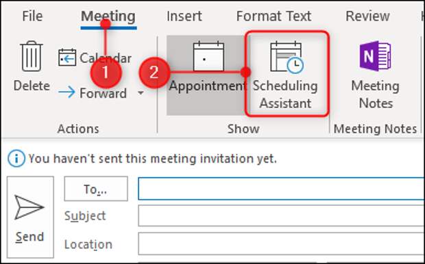 click scheduling assistant on the meeting tab
