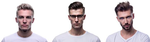 Three men in white t-shirts