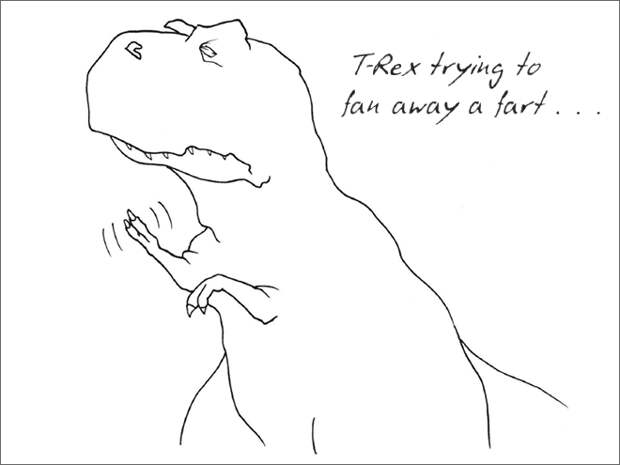 10. «Ти-Рекс пытается разогнать воздух после того, как тихонечко пустил шептуна…» динозавр, иллюстрация, рекс, рисунок, художник, юмор