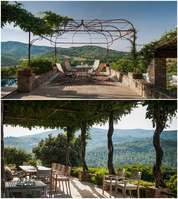 Возле каждой резиденции обустроены террасы с зоной отдыха, откуда открывается восхитительный вид на живописные окрестности (Castello Di Reschio, Италия).